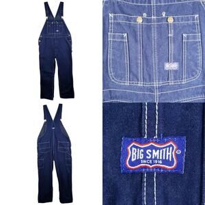 Big Smith Men's Carpenter Bib Overalls Size 40x32 Dark Wash Denim Cotton Farm